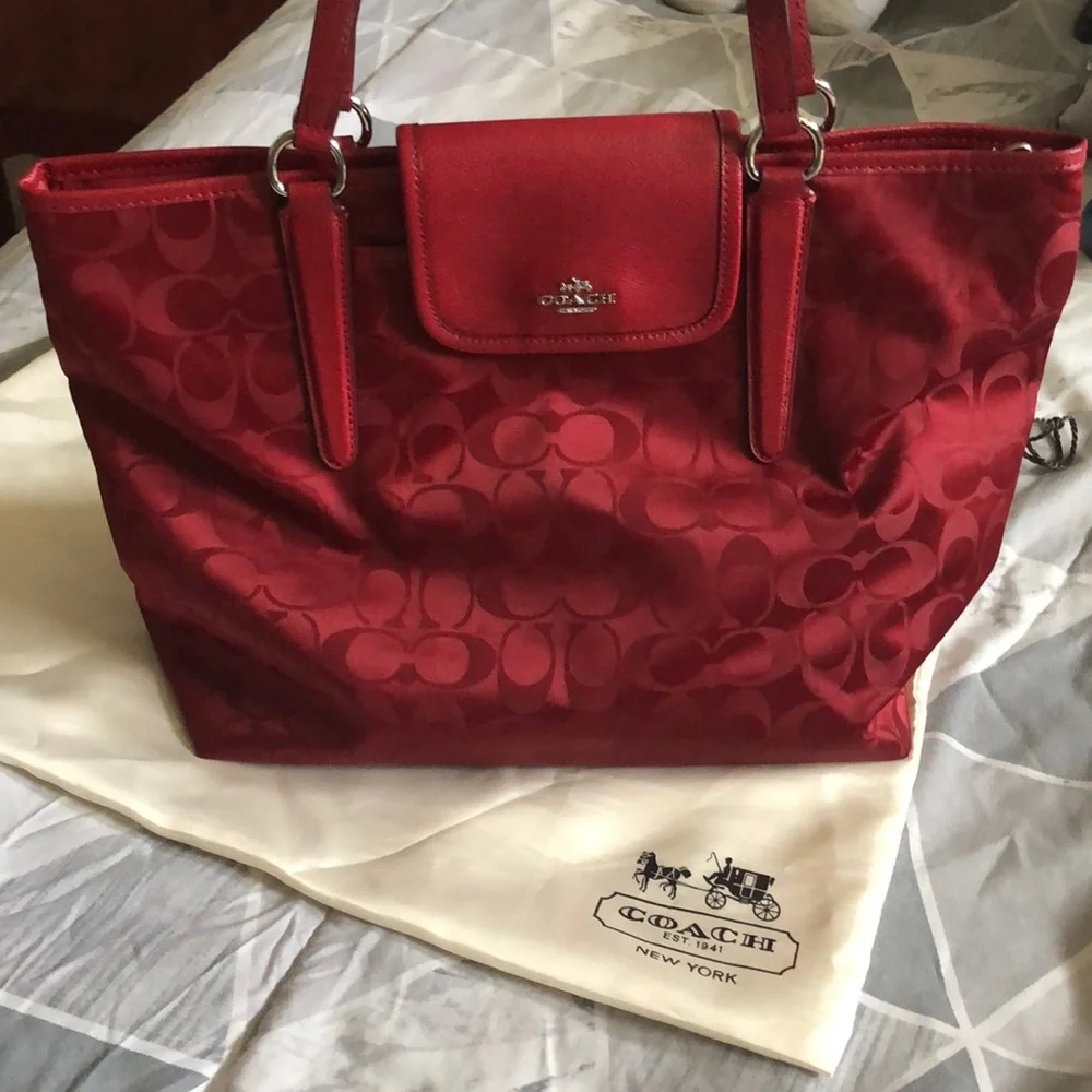 Coach signature red nylon tote - Picture 2 of 6